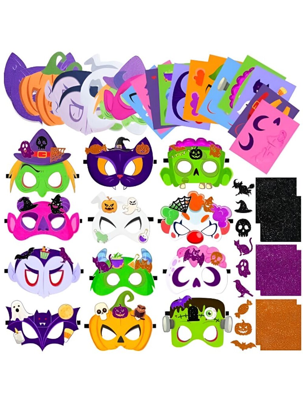 24 Pack DIY Halloween Felt Masks Craft Kit Halloween Party Favors Supplies